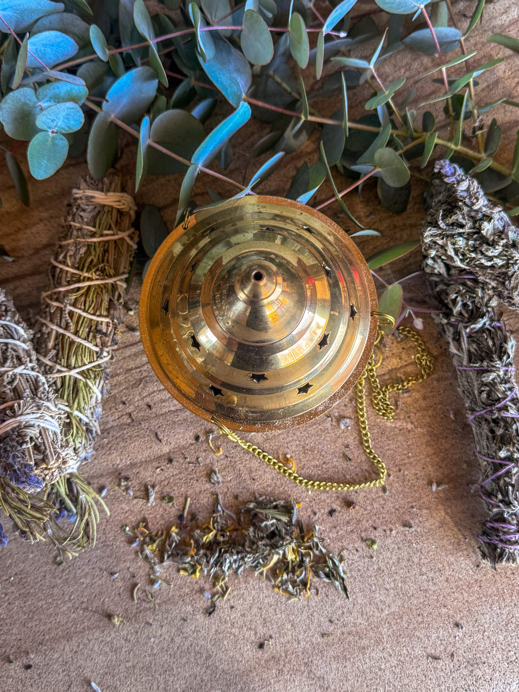 Large brass burner for herb cleansing