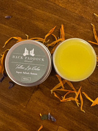 Tallow lip balm shown open in tin form.